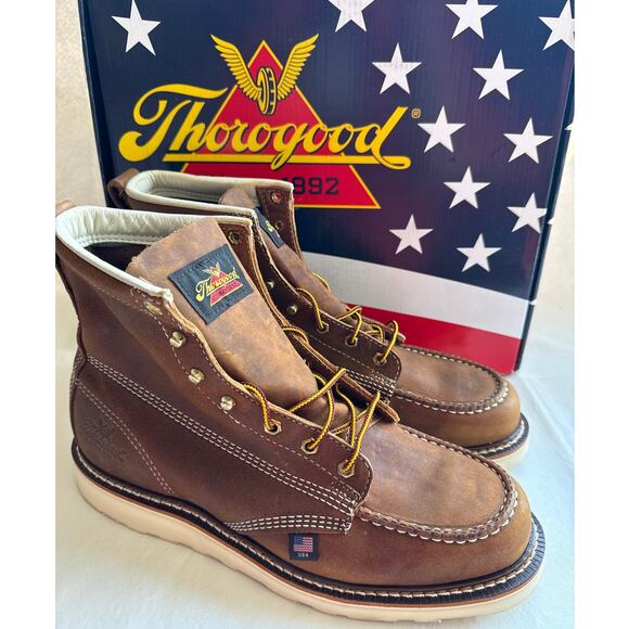 Thorogood Work Boots American Heritage 6" Mens 10.5D Leather Moc Toe 814-4203 - Picture 1 of 11